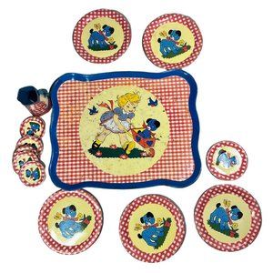 Vintage Ohio Art 1Tin Litho 1 Service Tray, 11 Plates (Small, Medium, Large) & 1